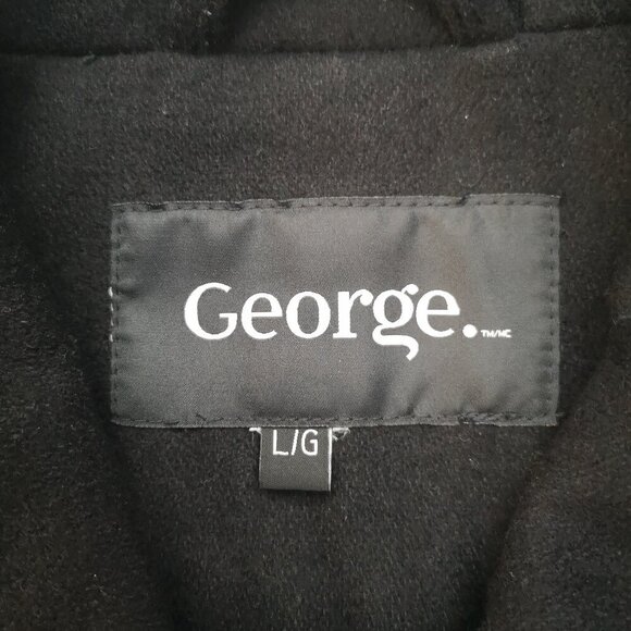 George Ladies Size Large Black Button Front Wool Blend Lined Pea Coat - Picture 3 of 9